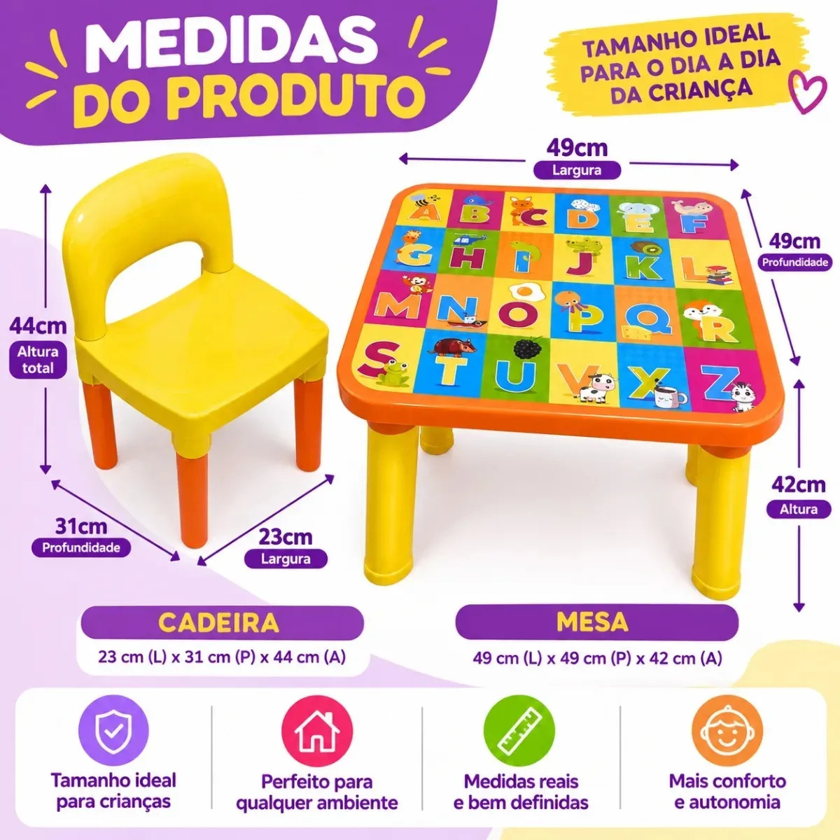 Mesinha Infantil Com 2 Cadeiras Educativa Alfabeto Completo Atacarejo Kids · foto 4