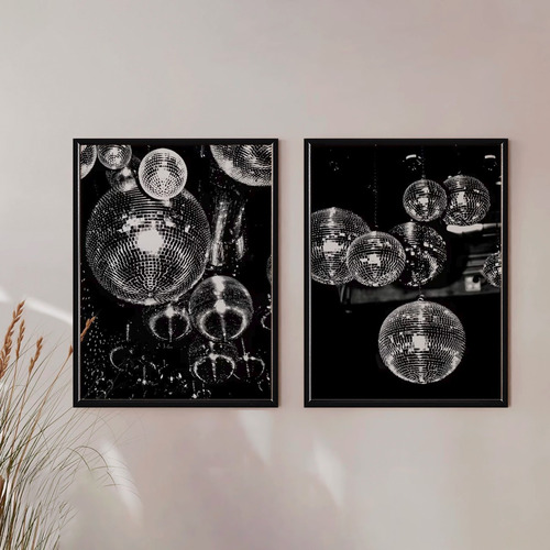 Set 2 Cuadros Disco Ball Aesthetic Vintage 70's Marco Madera