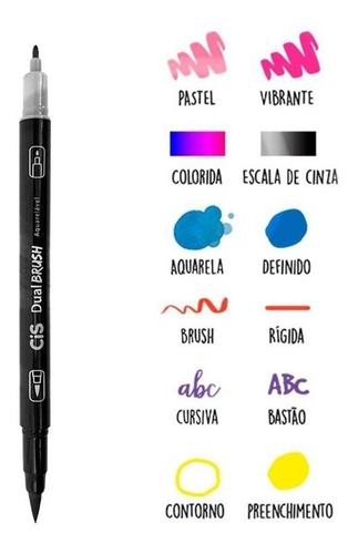 Conjunto De 6 Canetas Brush 2 Pontas