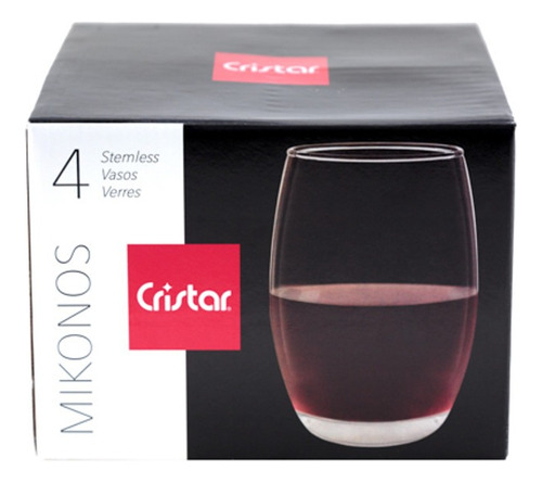 Vaso Para Vino De Vidrio Transparente 450 Ml Set 4 Piezas Color Blanco
