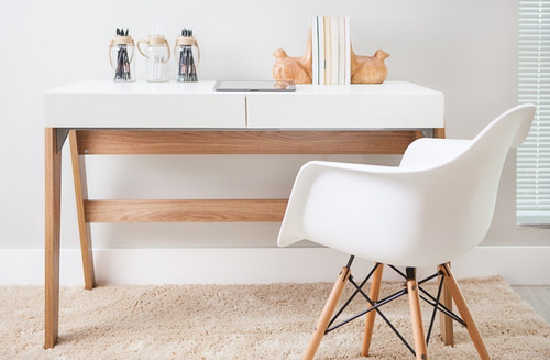 Escritorio Artesano Escrivaninha 2 gavetas trend mdf, mdp de 120cm x 77.5cm x 60cm hanover y off white