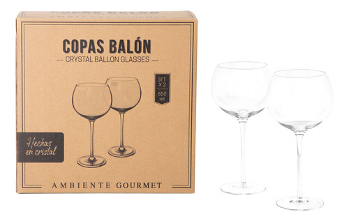 Copa Balon En Cristal 650 Ml Setx2 Ambiente Gourmet