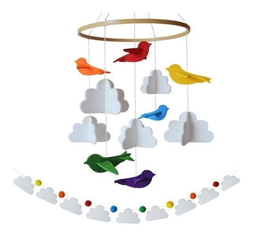 Baby Mobile By Sorrel + Helecho - Rainbow Birds In The Clou.