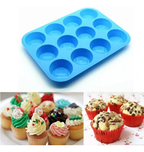 Molde Charola Silicon 12 Muffins Cupcakes Repostería Hornear