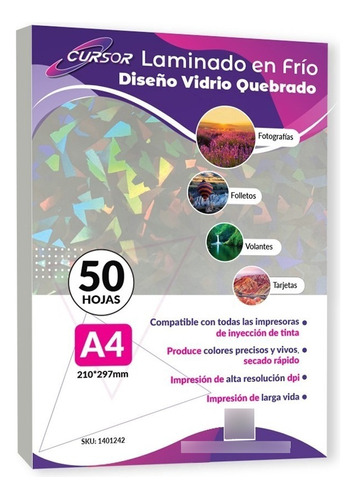 Laminado En Frio Diseño Vidrio Quebrado A4 Cursor Pack 50