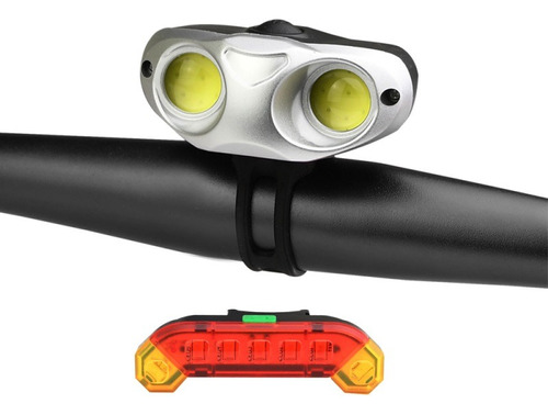 Luz Bicicleta Auxiliar Trasera Delantera Recargable 600lumen Color Negro