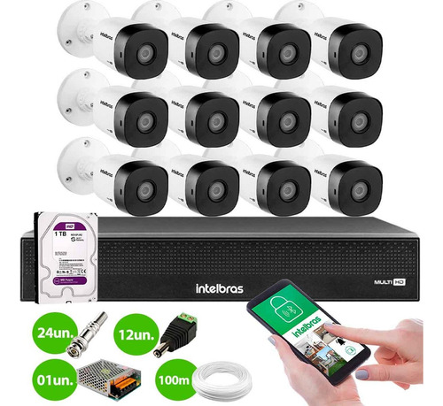 12 Câmeras Intelbras Vhd 1230b Infra 30m Dvr 3116c Hd 1tb Pu