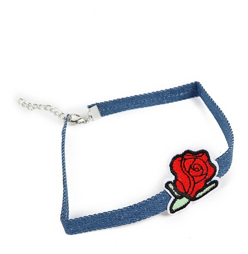 12 Choker Collar 1cm Jean Con Parche Flor Docena X Mayor