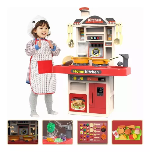  Juego de cocina para niños con 18 piezas de juguetes para  alimentos y utensilios de cocina, juego de juegos de cocina de chef de  madera para niños pequeños con luces y