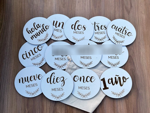 Cartelitos Para Fotos Meses Bebé Madera Hola Mundo Blanco