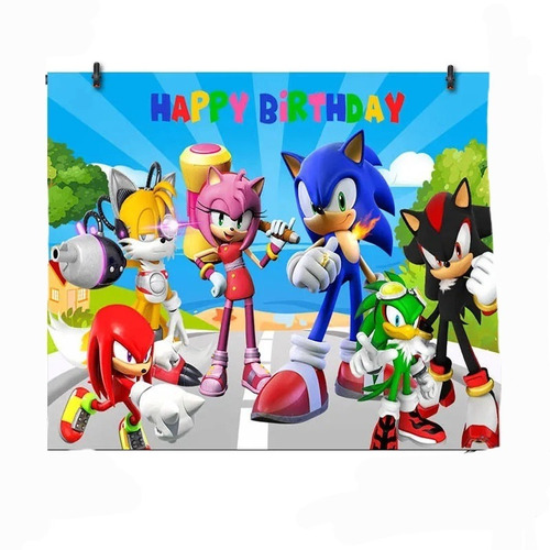 Art.fiesta Adorno Cumpleaños Telón Cartel Decoración Sonic