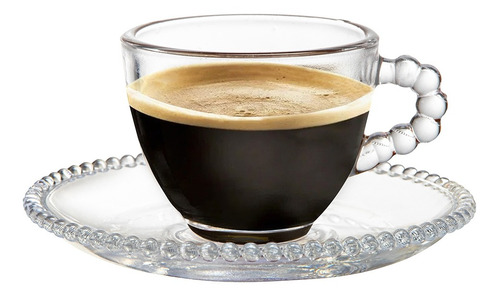 Imagem 2 de 5 de Jogo 4 Xícaras Para Cafe Chá Com Pires Bolinhas 100ml Vidro