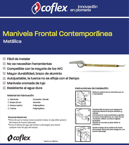 Palanca Para Wc Manija Manivela Frontal Metal Cromado Coflex