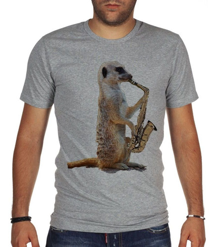 Remera De Hombre Meerkat Suricato Saxofon Meme Diseño