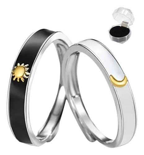 Anillos De Promesa De Pareja Plata .925 De Sol Y Luna Ajusta