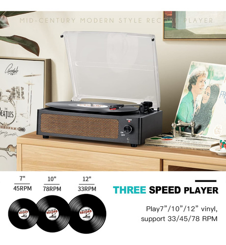 Tocadiscos Vintage Con Altavoces Y Bluetooth, 3 Velocidades