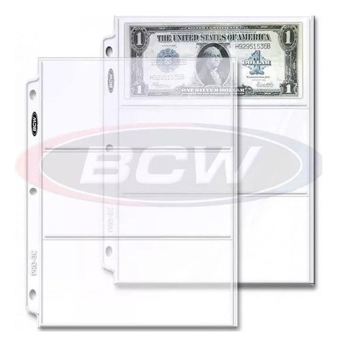 Pack De 100 Hojas Bcw Para Billetes Laminas 3 Espacios 