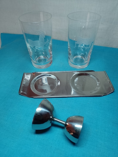 Imagen 3 de 8 de Vaso Whisky Cristal-bandeja- Medidor Doble Acero