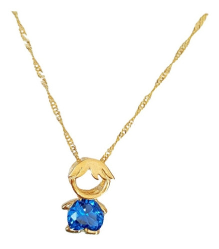Imagem 1 de 5 de Colar Menino Azul Banhado A Ouro 18k Pingente De Menino Azu