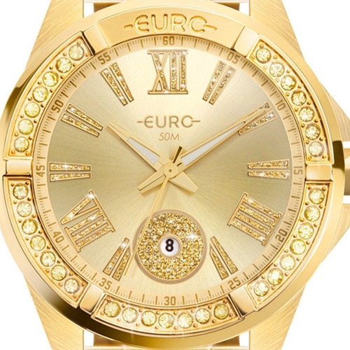 Relógio Euro Feminino Dourado Com Calendario Analogico