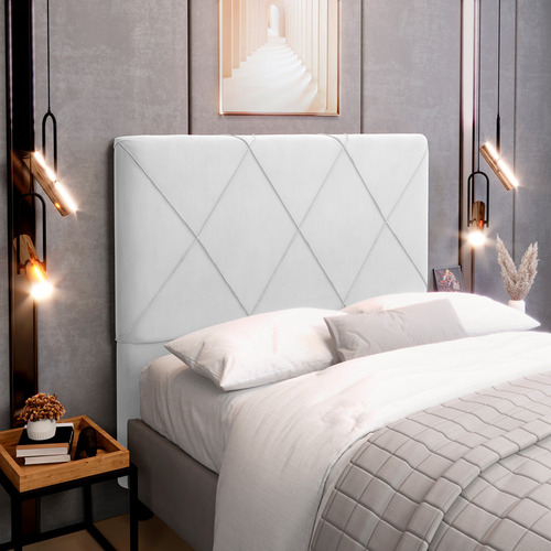Cabeceira Cama Box Casal King Size Mel 195cm Corino Branco