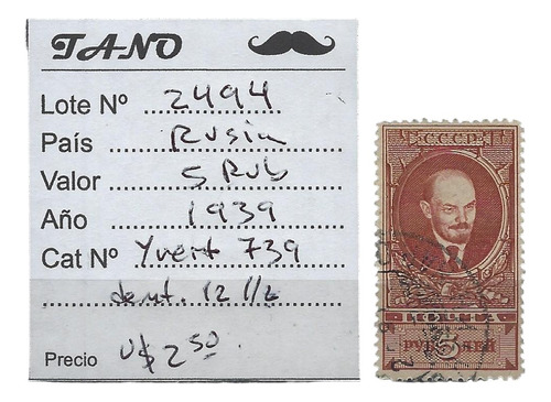 Lote2494 Rusia 5 Rublos Año 1939 Yvert# 739