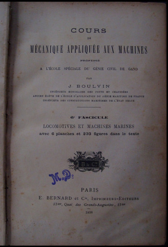 Cours De Mécanique Appliqueé Aux Machines. Boulvin. 48n 988