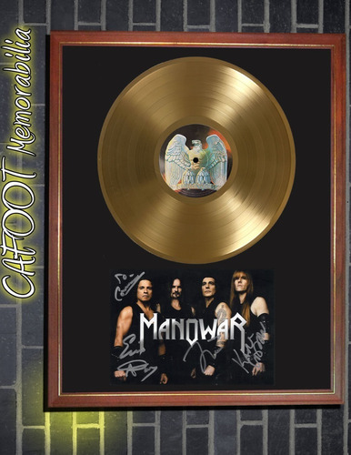 Manowar Battle Hymns Foto Firmada Y Lp Disco Oro En Cuadro