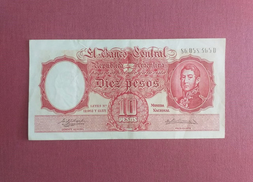 Billete 10 Pesos Moneda Nacional Argentina Serie D 86058365