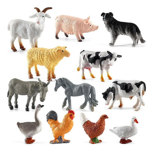 Animales En Miniatura Farm Life, Varios Animales, 12 Unidade