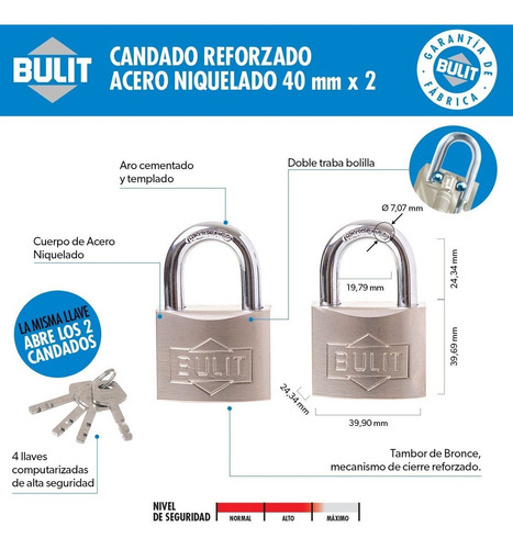 Candados Hermanados Bulit - Doble Traba A Bolilla N°40