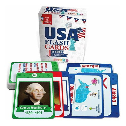 Merka Educational Flashcards - Usa Set - 95 Cards For Kids -