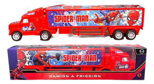 Imagen 1 de 3 de Camion A Friccion Spiderman Hombre Araña 36cm Sebigus Color Rojo