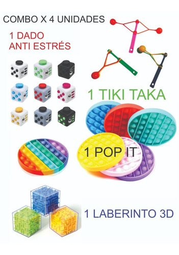 Imagen 2 de 6 de Pop It + Tiki Taka + Dado + Laberinto 3d Combo X4 Ingenio