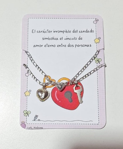 Collar Compartir Imán Candado Llave Corazón Pareja Novios Plateado