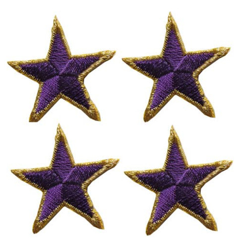Lote 4 Pieza Parche Bordado Estrella Purpura Borde Dorado
