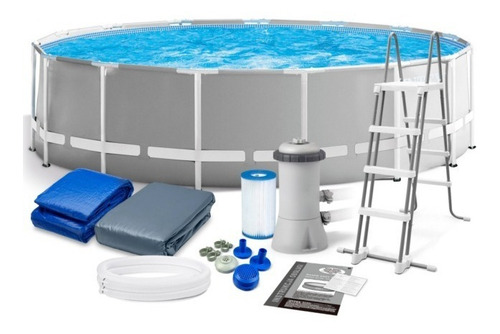 Piscina estructural redonda Intex 26726 con capacidad de 16805 litros de 457cm de largo x 457cm de ancho de 457cm de diámetro gris claro diseño mosaico