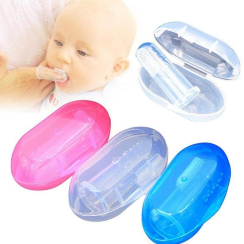 Cepillo Dientes De Dedo Para Bebe + Estuche Azul Rosa 
