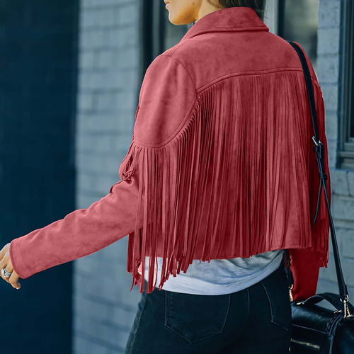 Abrigo Con Flecos Para Mujer, De Gamuza Sintética, Cómodo, Estilo Vaquero