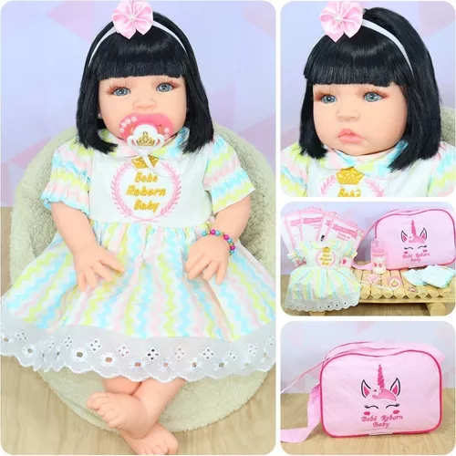 Bebê Reborn Boneca Morena Original Com Bolsa Menina Barata