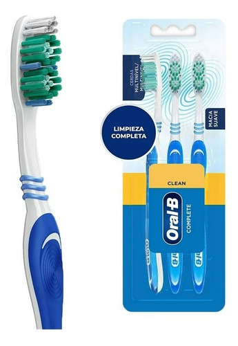 Cepillo Dental Oral-b Complete Clean Suave 3 Pzas Color Índigo