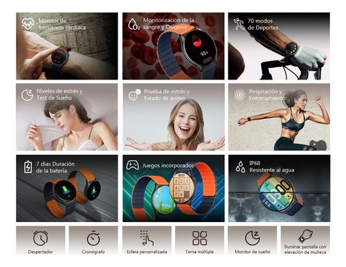 Smartwatch Kieslect K-Series Kr Pro Sport 1.43" caja 40mm de metálico negra, malla de silicona y bisel negro de dlc