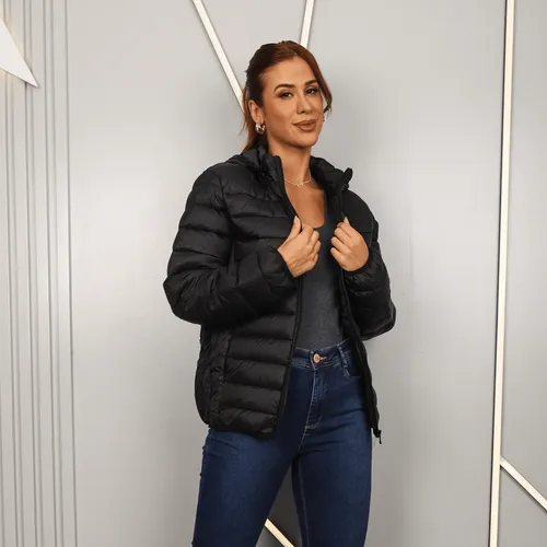 Jaqueta Feminina Puffer Bobojaco Nylon Impermeável Capuz - R$ 58,1