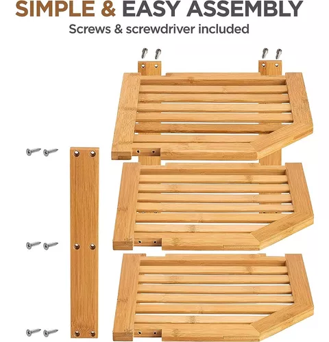 Estante Esquinero de Bambú y Acero Inoxidable 3 Niveles