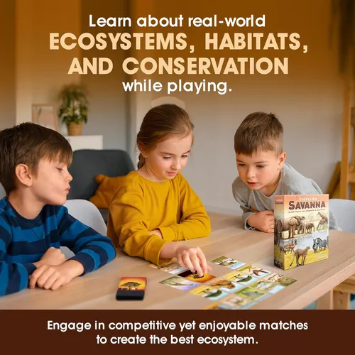 Ecosystem: Savanna - Un Juego De Cartas Familiar Sobre Animales En Bosques Herbáceos De Sabana Africana, Juego De Ecología Para Niños Y Adultos