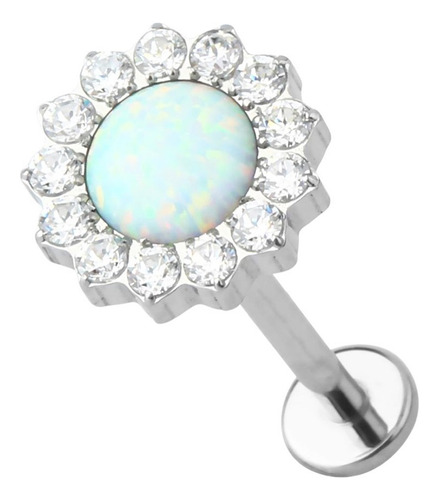 Piercing Labret Flor 9mm Opal Cristal Mirame