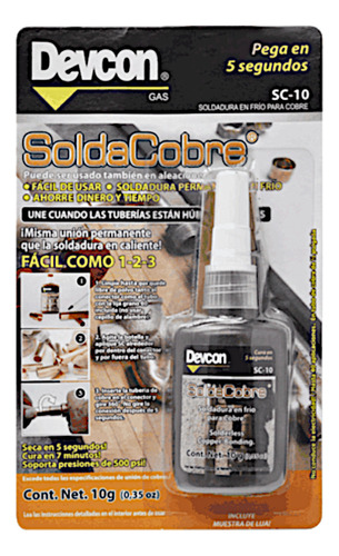 Soldacobre Soldadura En Frio Para Cobre 10ml Devcon 2 Piezas