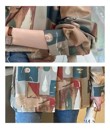 Camisa Casual Con Cuello De Manga Larga Estampada Para Mujer