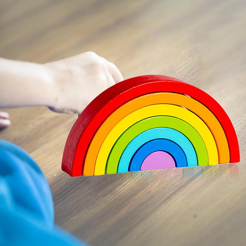 Wooden Rainbow Stacker Development Montessori Blocks Toys
