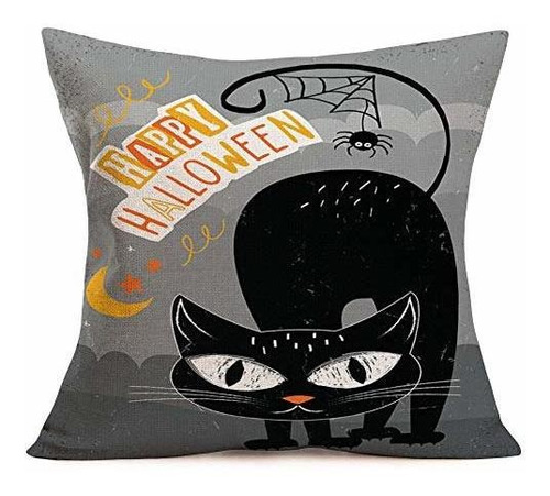 Funda Cojín Gato Negro Halloween 18x18 